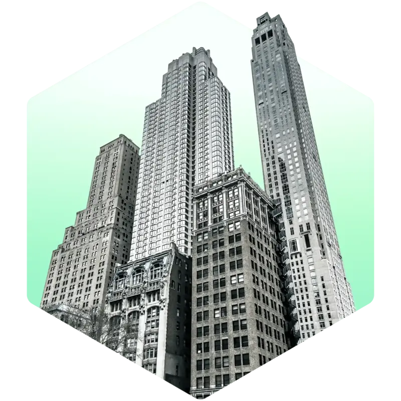 Illustration of modern financial infrastructure buildings